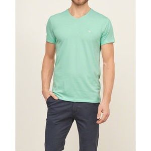 Abercrombie & Fitch Essential Muscle Fit Mint Logo V-Neck Tee